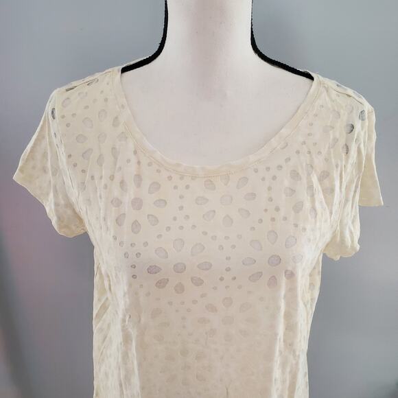 LOFT Off White Scoop Neck Burnout Floral Print Short Sleeve Tee M - Picture 3 of 7